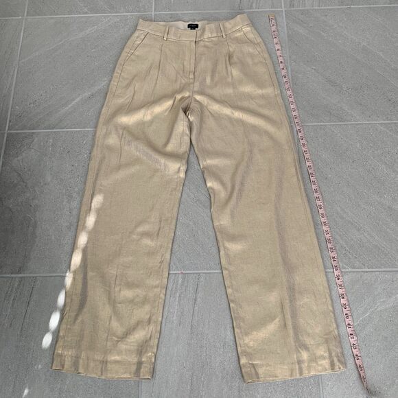 J Crew Gold Shimmer Linen Blend Wide Leg Pants US Women's 8T - Picture 5 of 6